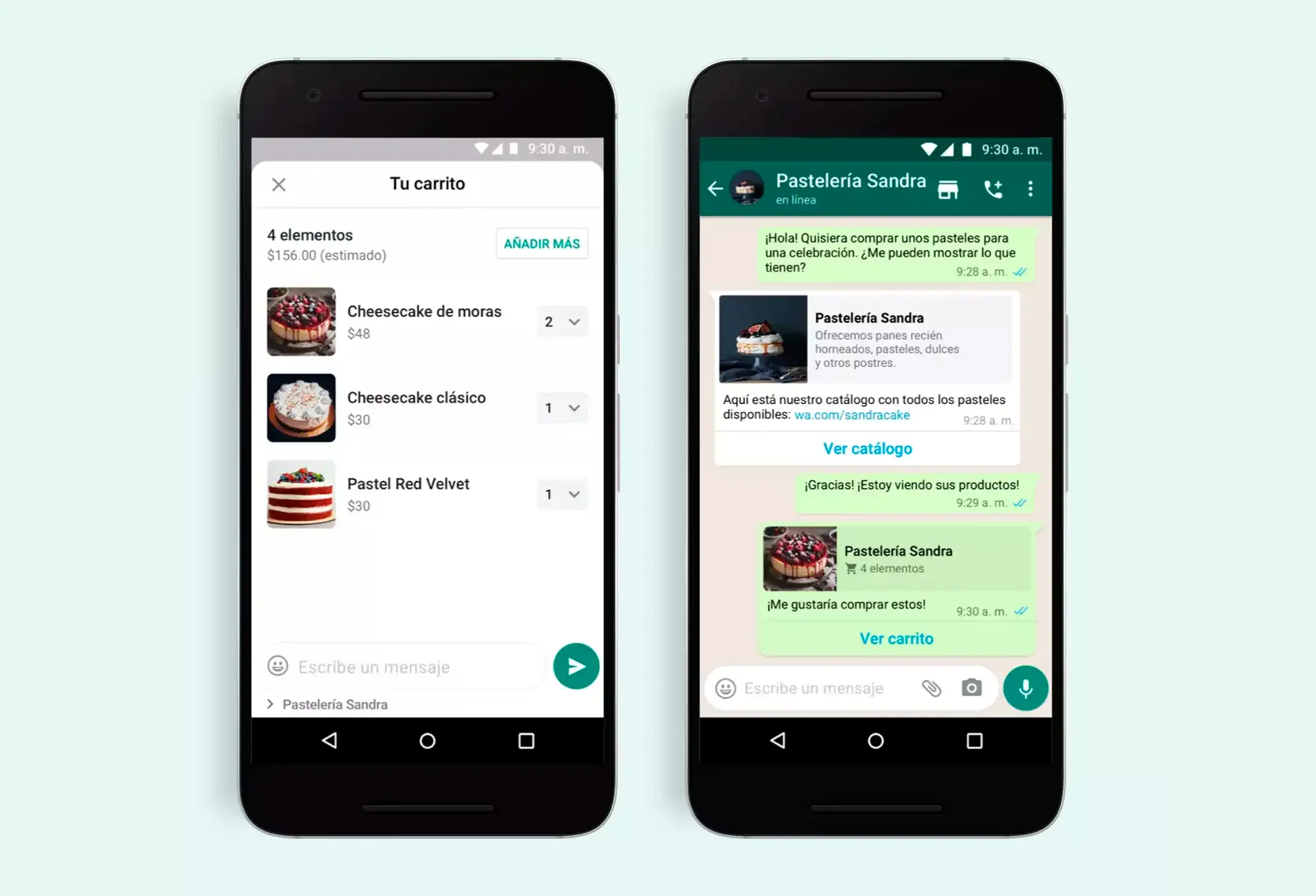 Proceso de carrito de compras conectado a WhatsApp